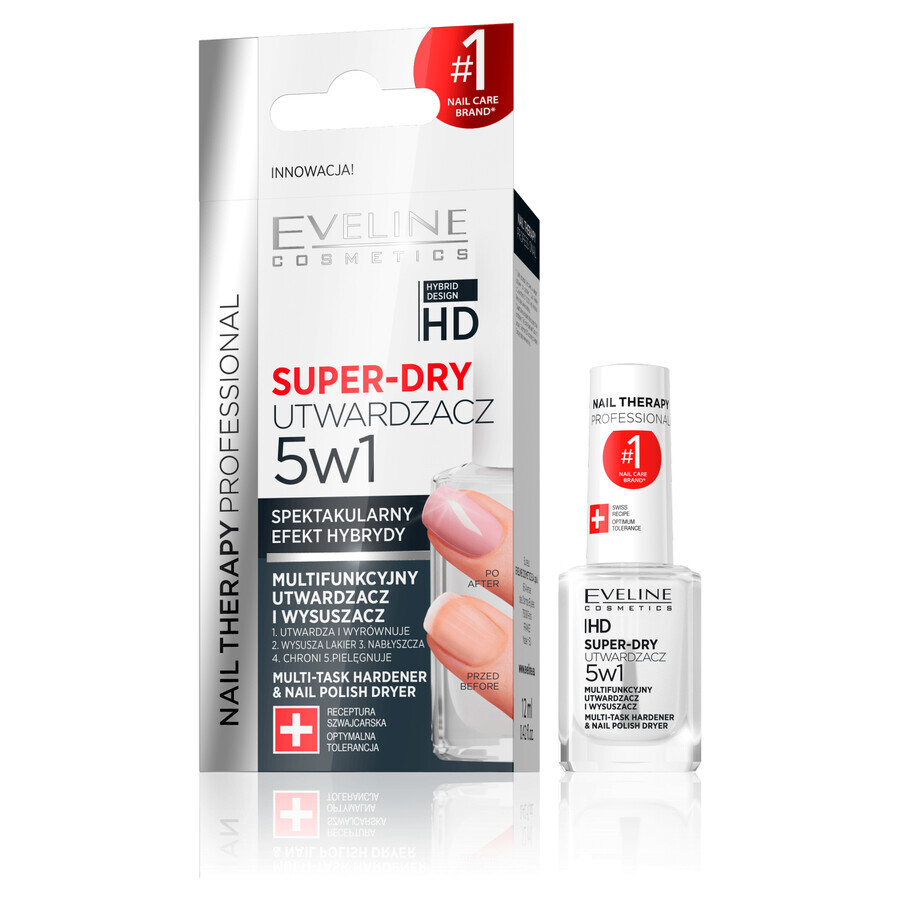 Eveline Cosmetics Nail Therapy Super-dry 5in1, întăritor și uscător multifuncțional, 12 ml Eveline Cosmetics Nail Therapy Super-dry 5in1, întăritor și uscător multifuncțional, 12 ml