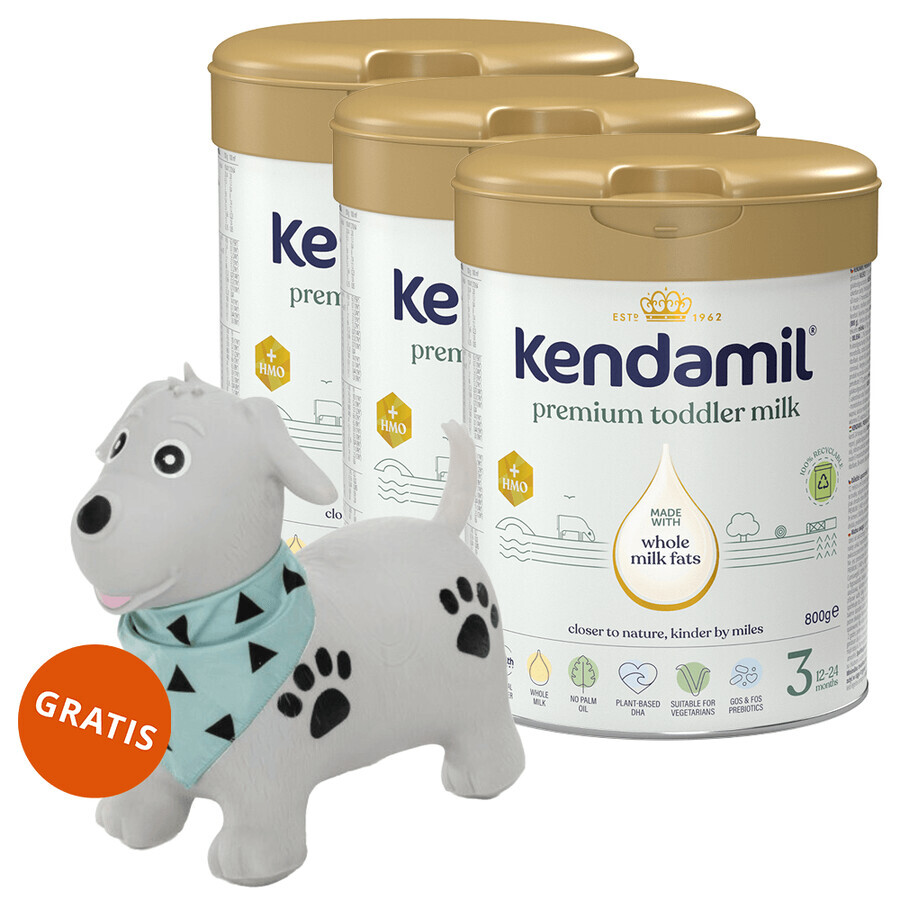 Kendamil Premium 3 HMO+ set, junior milk, after 12 months, 3 x 800 g + Skippy, jumper free of charge