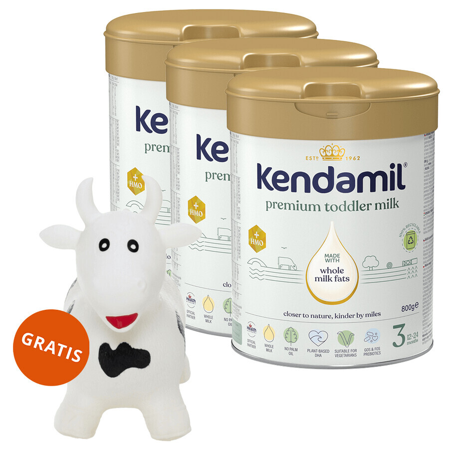 Kendamil Premium 3 HMO+ set, junior milk, after 12 months, 3 x 800 g + Skippy, jumper free of charge