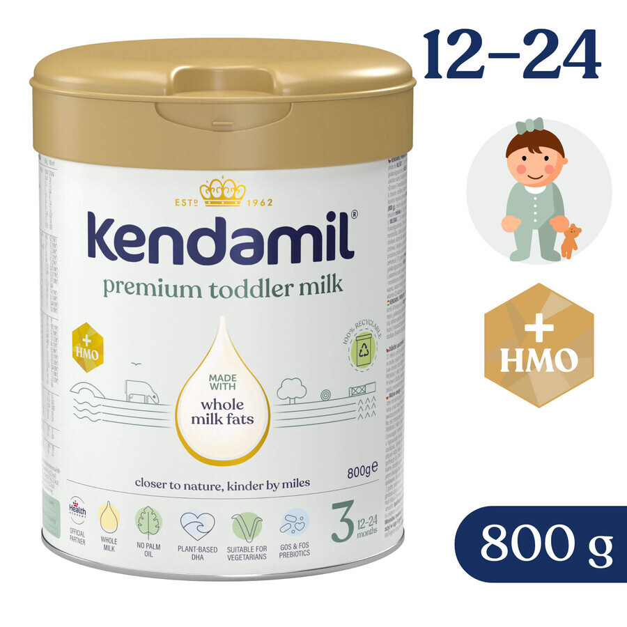 Kendamil Premium 3 HMO+ set, junior milk, after 12 months, 3 x 800 g + Skippy, jumper free of charge