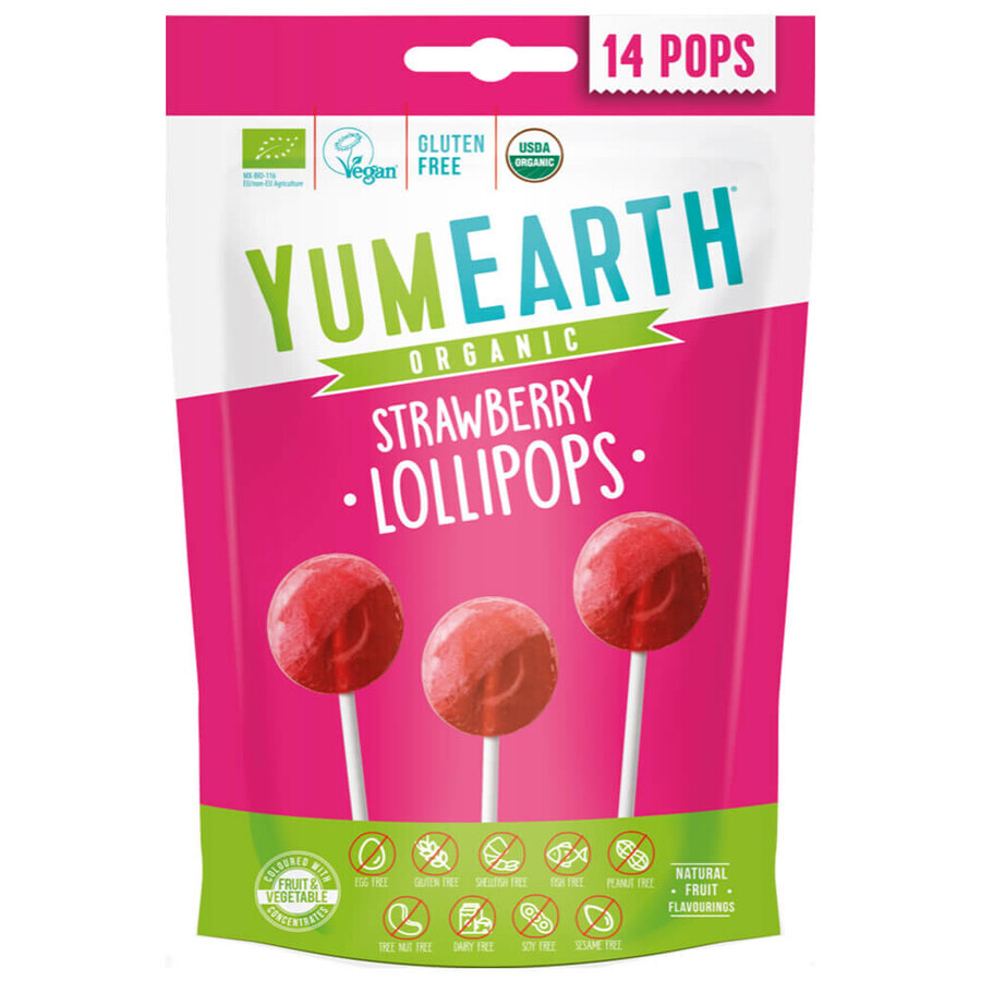 Piruletas YumEarth con fresas, 14 unidades
