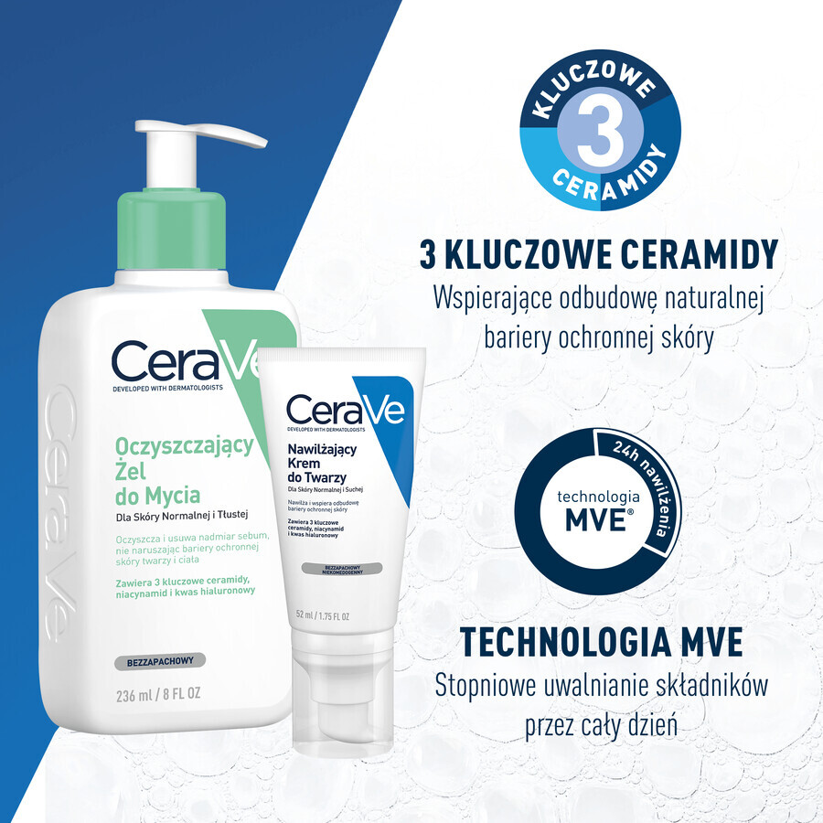 CeraVe gel limpiador con ceramidas, piel normal y grasa, 236 ml + crema hidratante facial con ceramidas, piel normal y seca, 52 ml