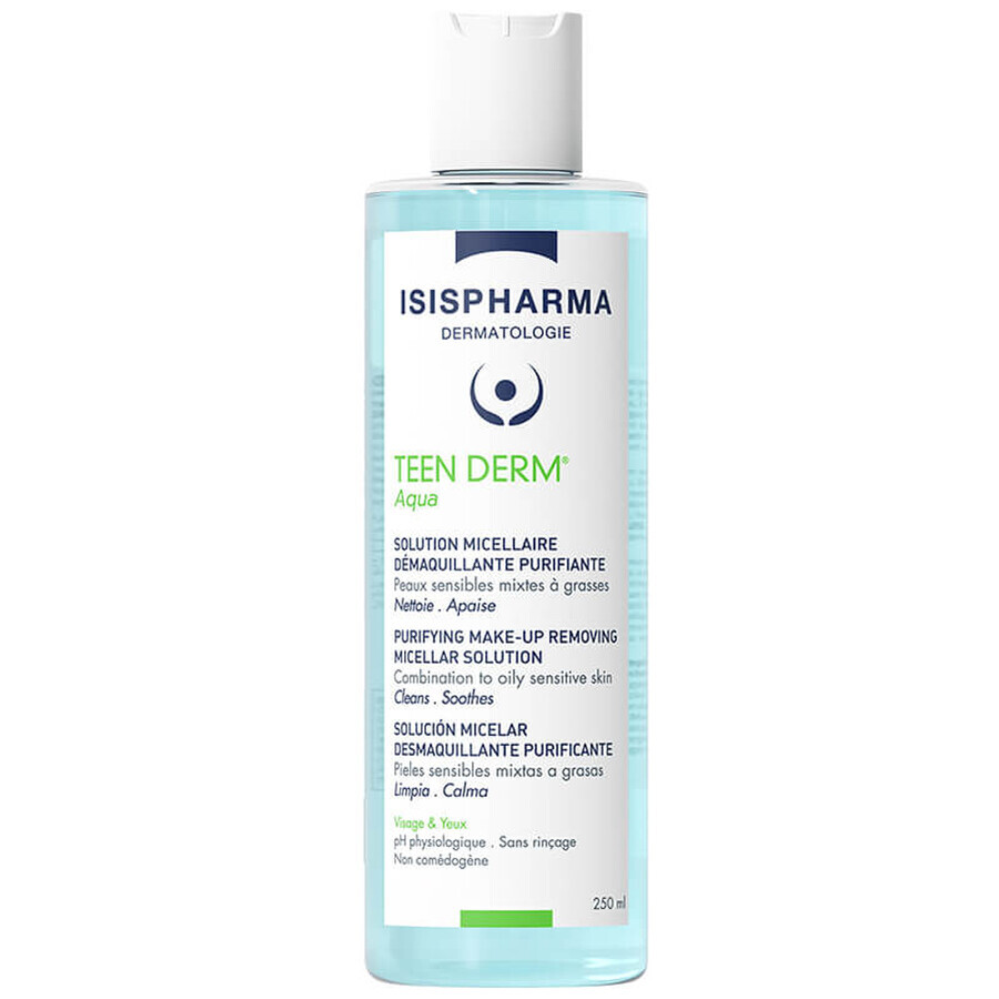 Isispharma Teen Derm Aqua, eau nettoyante micellaire pour les peaux grasses et acnéiques, 250 ml