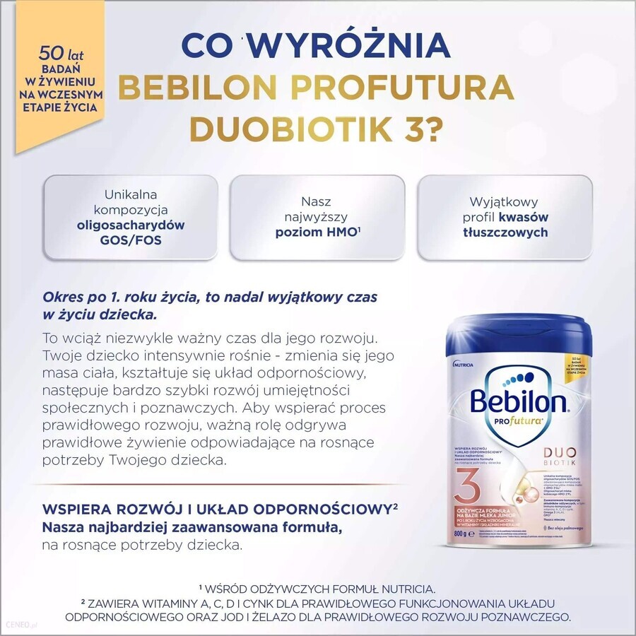 Set Bebilon Profutura Profutura DuoBiotik 3, nourishing milk-based formula, after 1 year, 3 x 800 g + Mustela Bebe Enfant, nourishing wash gel, 300 ml free of charge