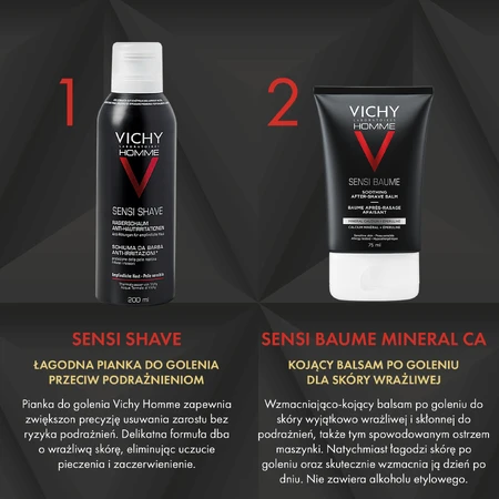 Vichy Homme Sensi shaving set, gentle anti-irritant shaving foam, 200 ml + soothing aftershave balm for sensitive skin, 50 ml