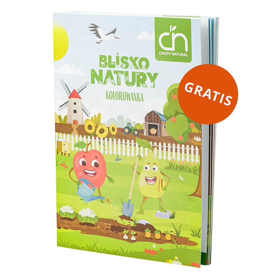 Set Crispy Natural Crunch Peach, cubetti di pesca essiccata, 4 x 12 g + un libro da colorare Blissful Nature in omaggio