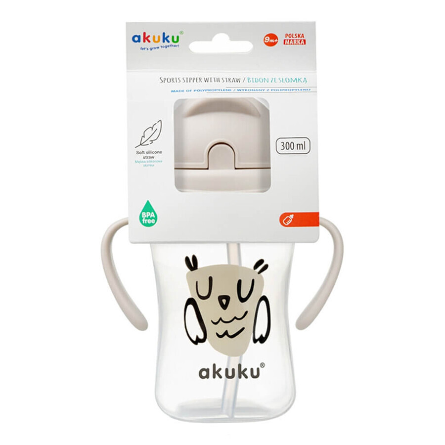 AKUKU, biberon con cannuccia retrattile, gufo, da 9 mesi, 300 ml