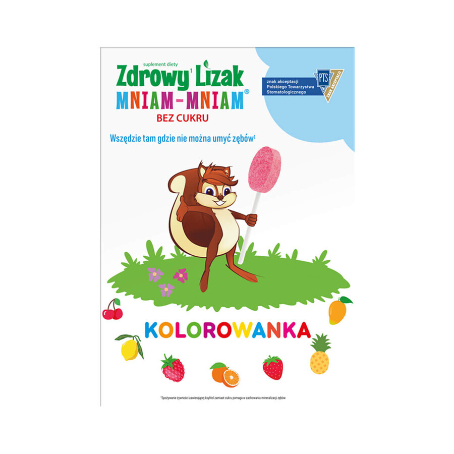 Yummy Yummy piruleta saludable, sabores surtidos, 7 piezas + libro para colorear gratis