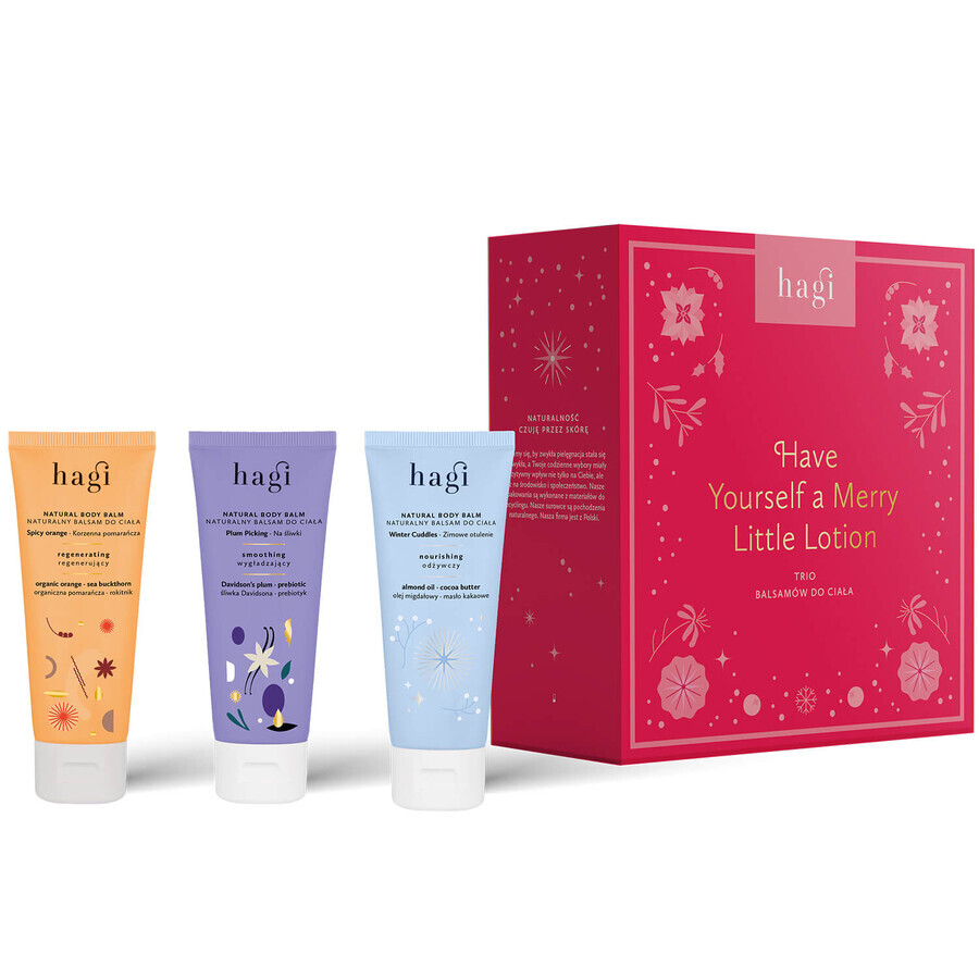 Hagi Have Yourself A Merry Little Lotion set, Loțiune de corp Spicy Orange, 75ml + Loțiune de corp Plum, 75ml + Loțiune de corp Winter Wrap, 75ml