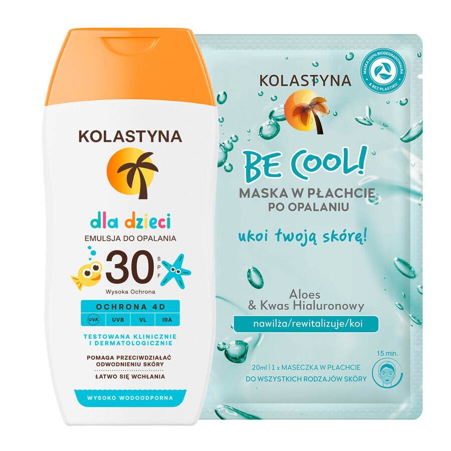 Set Kolastyna, emulsie de plajă pentru copii, SPF 30, 125 ml + mască după plajă, 20 ml pentru 1 penny