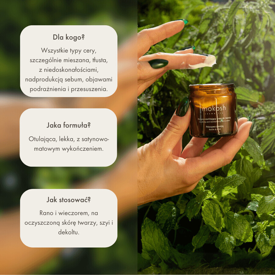 Mokosh crème apaisante et hydratante pour le visage, ortie et menthe, 60 ml