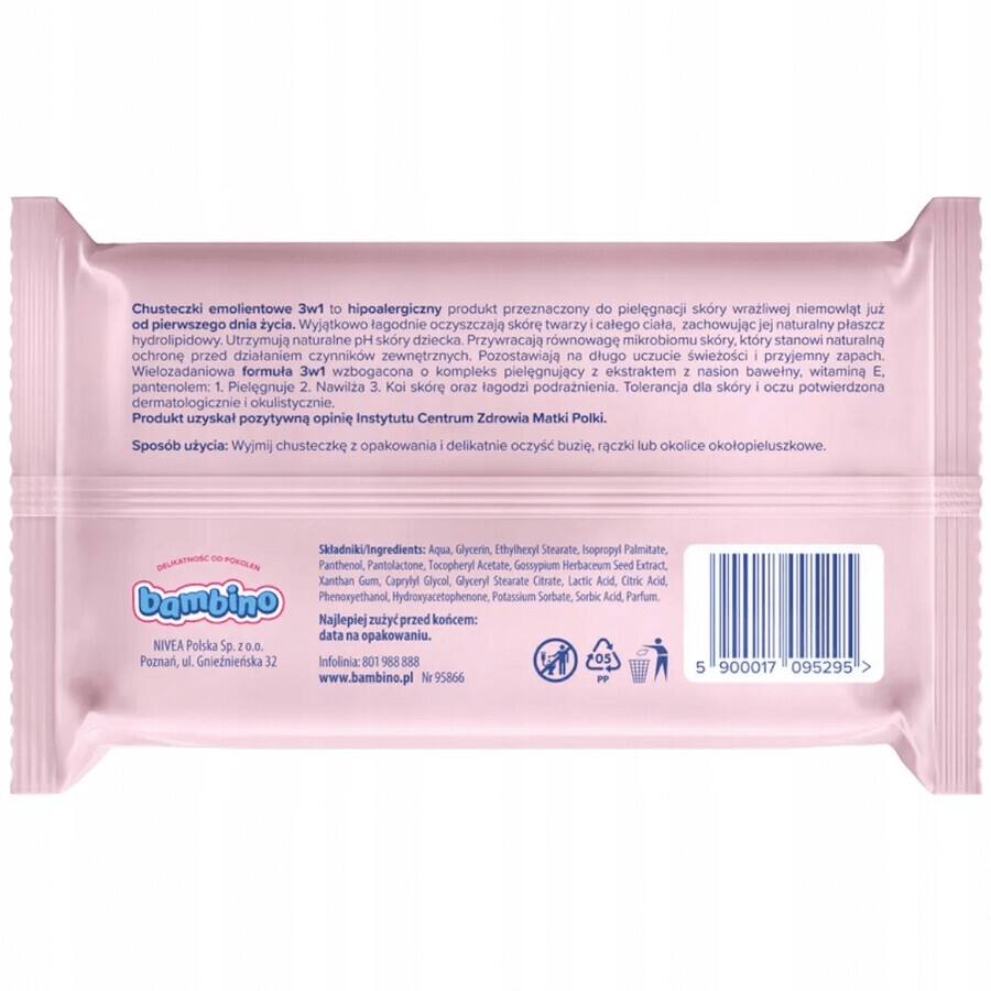 Bambino, salviettine emollienti 3in1, confezione da quattro, 4 x 57 pezzi