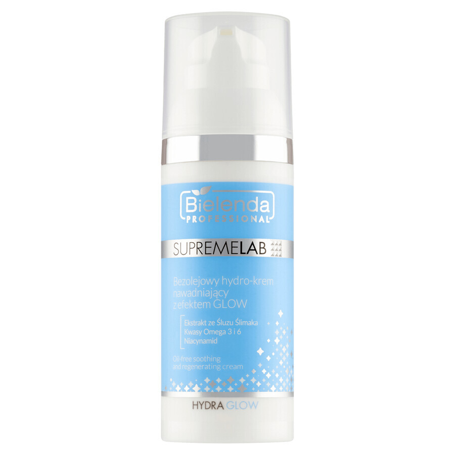 Bielenda Profesional SupremeLAB Hydra Glow, Hidrocrema hidratante sin aceite con efecto Glow, 50 ml