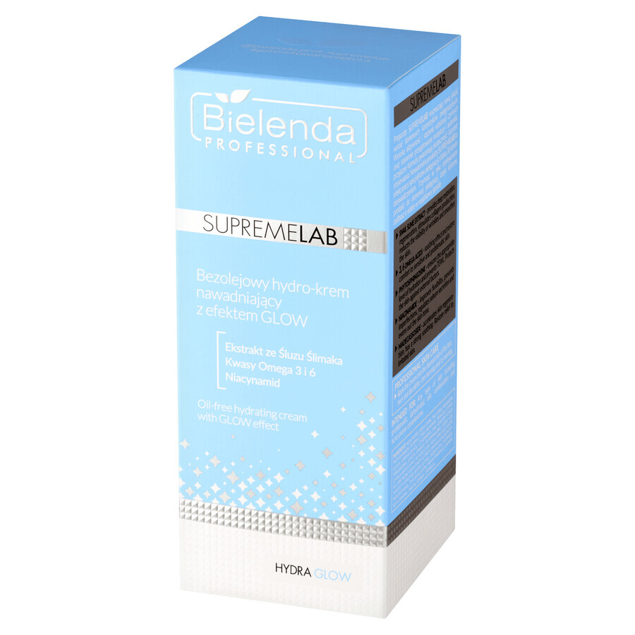 Bielenda Profesional SupremeLAB Hydra Glow, Hidrocrema hidratante sin aceite con efecto Glow, 50 ml