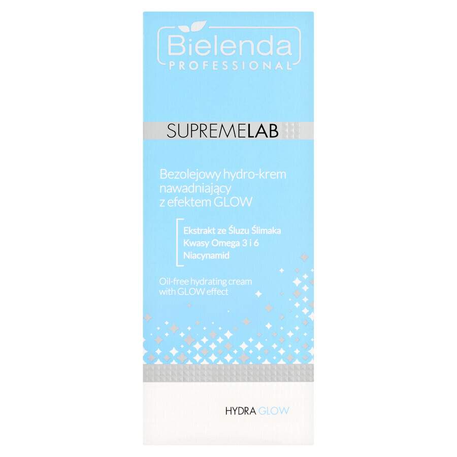 Bielenda Profesional SupremeLAB Hydra Glow, Hidrocrema hidratante sin aceite con efecto Glow, 50 ml