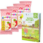 Crispy Natural Crunchy Set, getrocknete Apfelwürfel mit Erdbeersaft, 4 x 12 g + gratis Blissful Nature Malbuch Crispy Natural Crunchy Set, getrocknete Apfelwürfel mit Erdbeersaft, 4 x 12 g + gratis Blissful Nature Malbuch