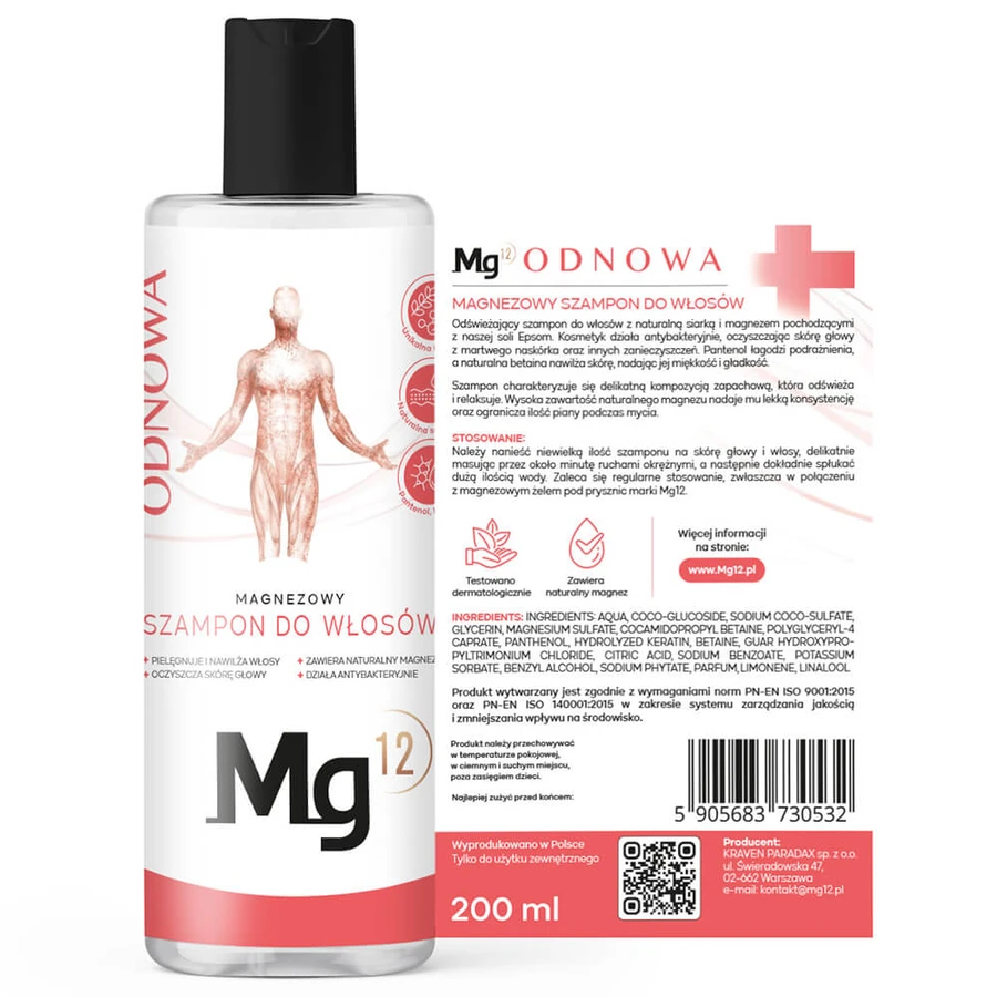 Mg12 Renew, haarshampoo met magnesium en Epsom zout, 200 ml