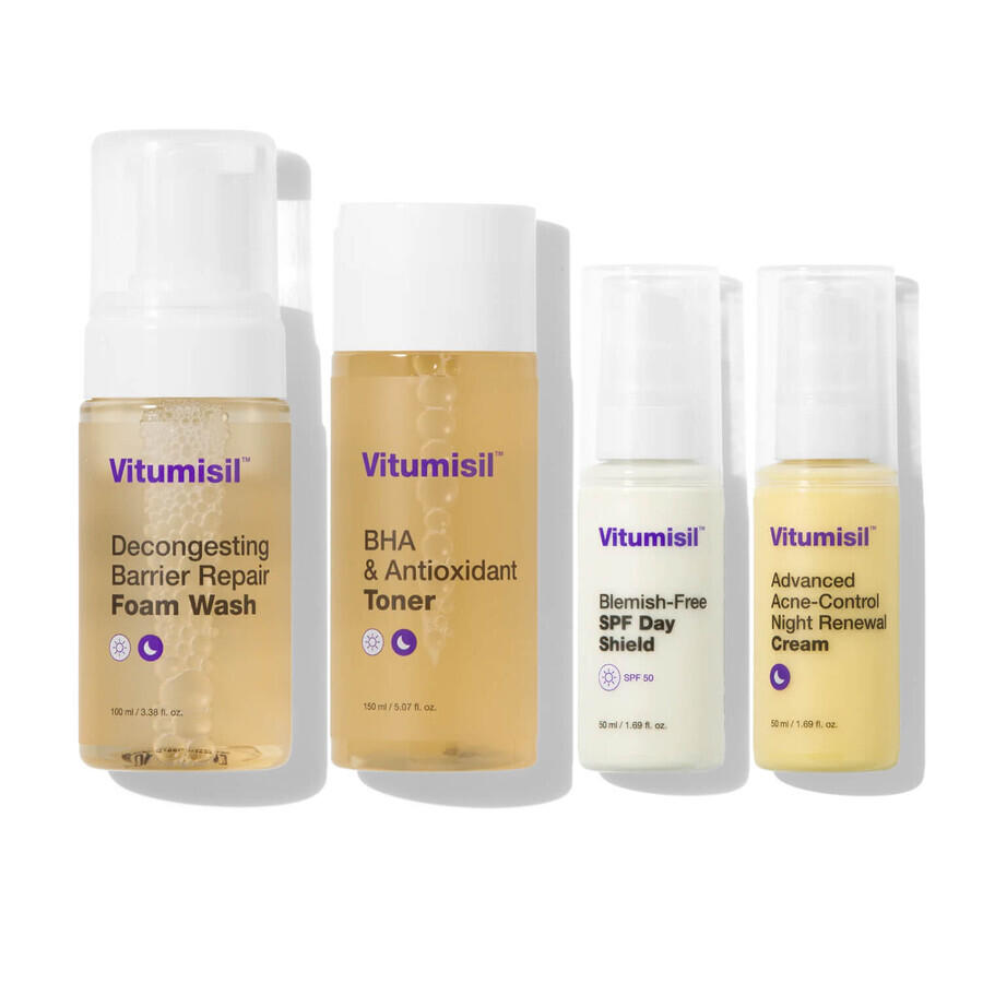 Vitumisil Kit Anti-Acné, espuma facial 100 ml + tónico 100 ml + crema de día 50 ml + crema de noche 50 ml