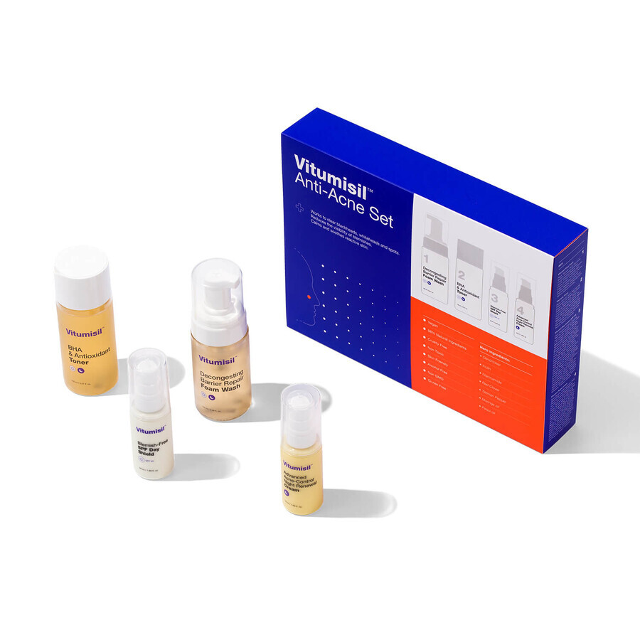 Vitumisil Kit Anti-Acné, espuma facial 100 ml + tónico 100 ml + crema de día 50 ml + crema de noche 50 ml