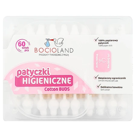 Bocioland, cotton ear buds with plug, 60 pieces