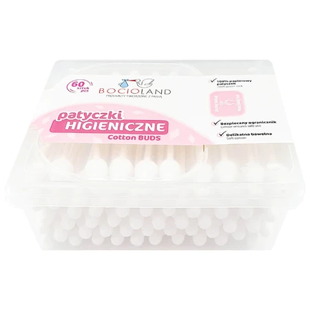 Bocioland, cotton ear buds with plug, 60 pieces