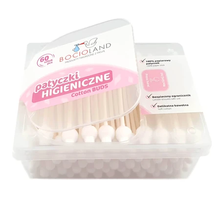 Bocioland, cotton ear buds with plug, 60 pieces