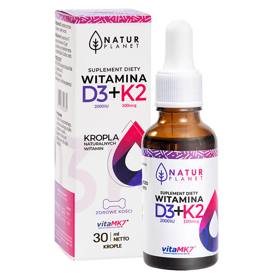 Natur Planet Vitamine D3+K2 Forte gouttes, 30 ml
