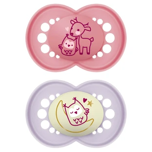 MAM Original, sucette, silicone, orthodontique, phosphorescente, Planet Love Day&Night, bébé fille, 6-16 mois, 2 pièces