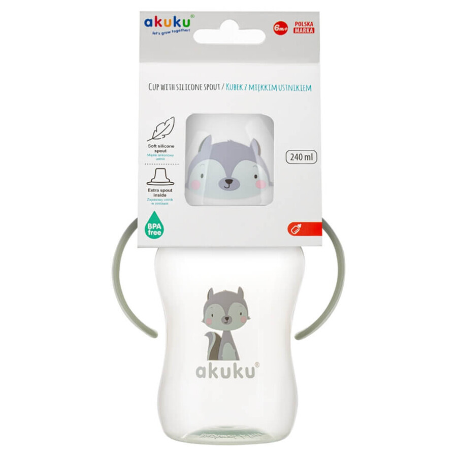 AKUKU Soft-Mouth-Flasche, Waschbär, ab 6 Monaten, 240 ml