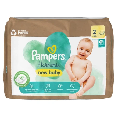 Pampers Harmonie, pañales, talla 2, 4-8 kg, 32 unidades