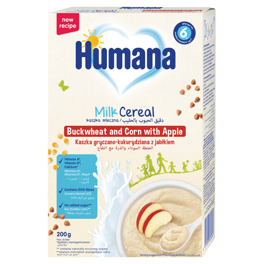 Humana Boekweitpap met appels, melkvrij, glutenvrij, zonder toegevoegde suikers, na 6 maanden, 200 g