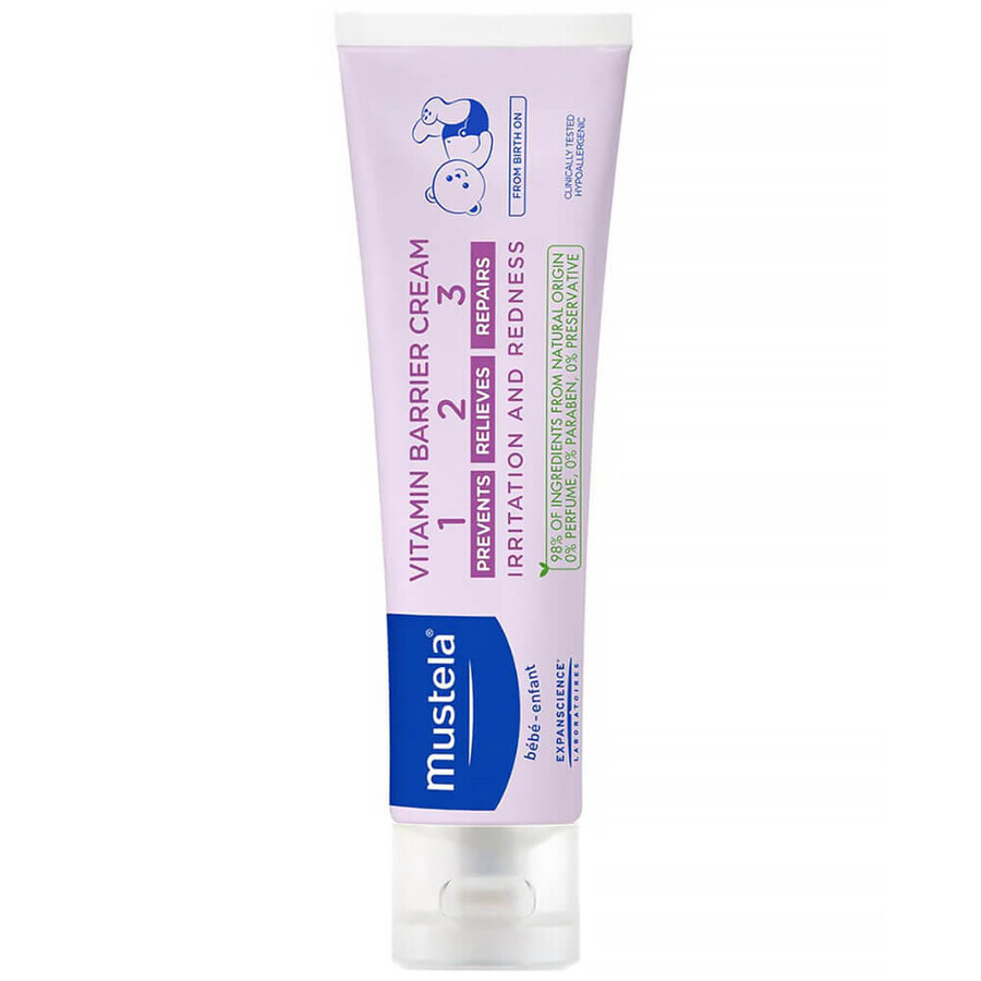Mustela Bebe Enfant set, gentle body and head wash gel, from birth, 750 ml + changing cream 1,2,3, from birth, 100 ml + free bamboo diaper