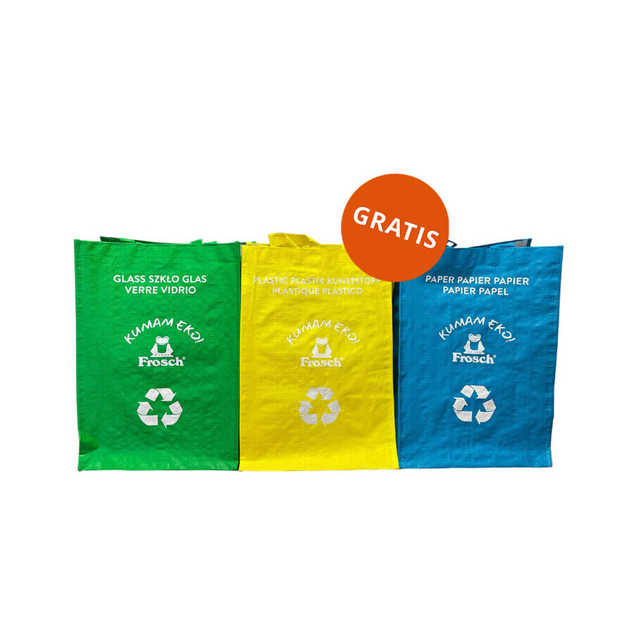 Frosch set, fabric softening gel, pomegranate, 2 x 1.5 l + fabric softening concentrate, pomegranate, 750 ml + waste separation bags, 3 free of charge