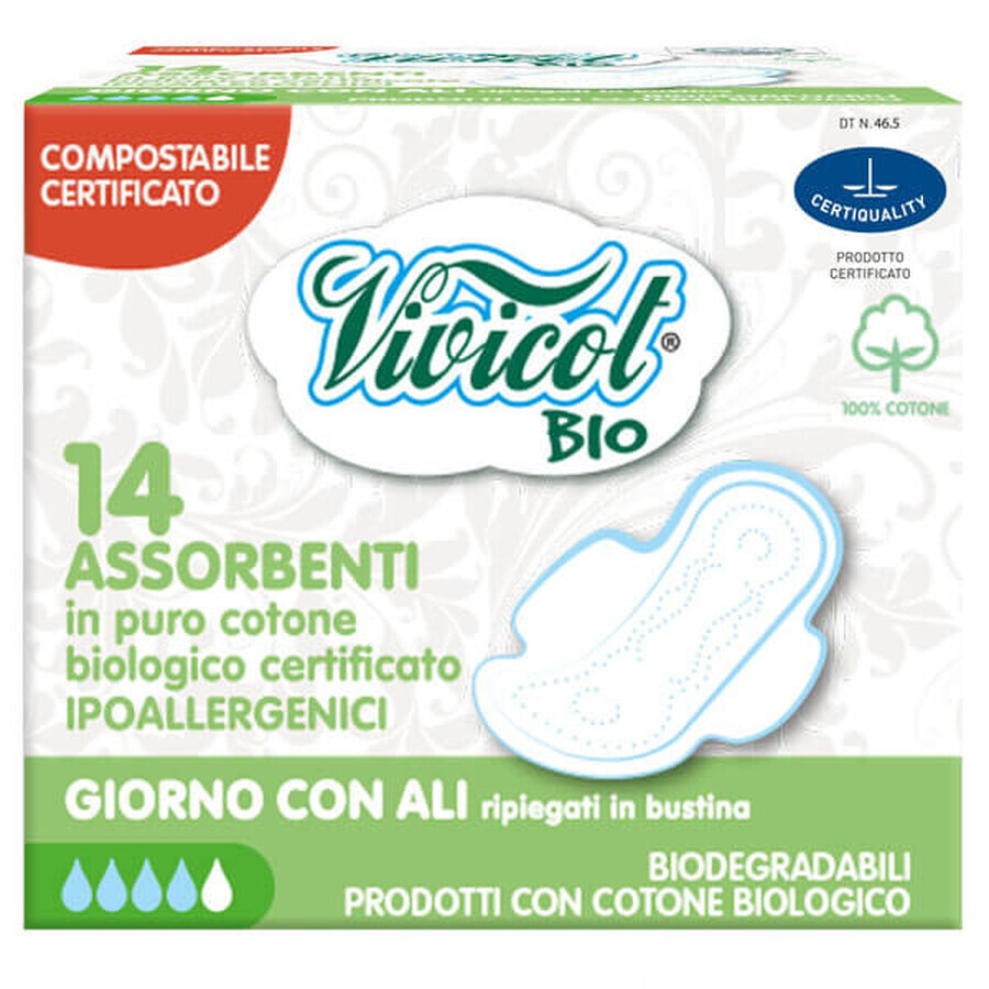 Buy Vivicot Bio, organic cotton sanitary napkins, with wings, compostable, day, 14 pieces Vivicot Bio, organic cotton sanitary napkins, with wings, compostable, day, 14 pieces