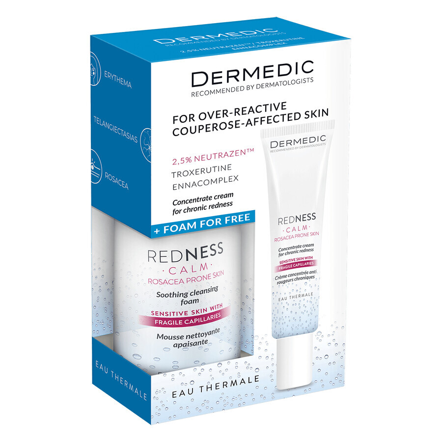Dermedic Redness Calm Set, crème-concentraat, 40 ml + verzachtend schuim, 150 ml gratis