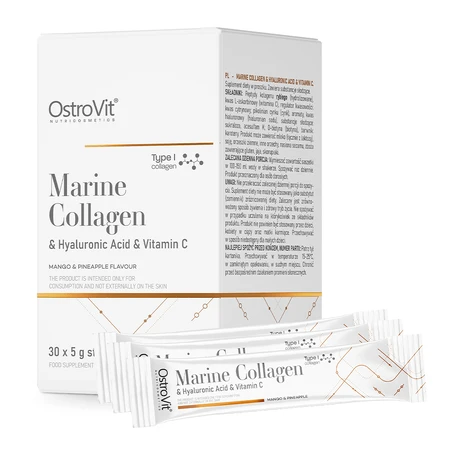 OstroVit collagène marin + acide hyaluronique + vitamine C, arôme noix de coco et pêche, 5 g x 30 sachets