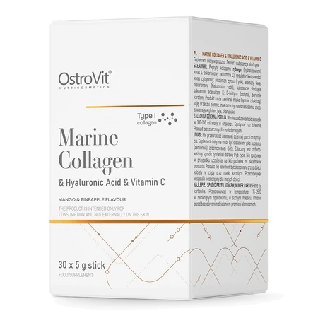 OstroVit collagène marin + acide hyaluronique + vitamine C, arôme noix de coco et pêche, 5 g x 30 sachets