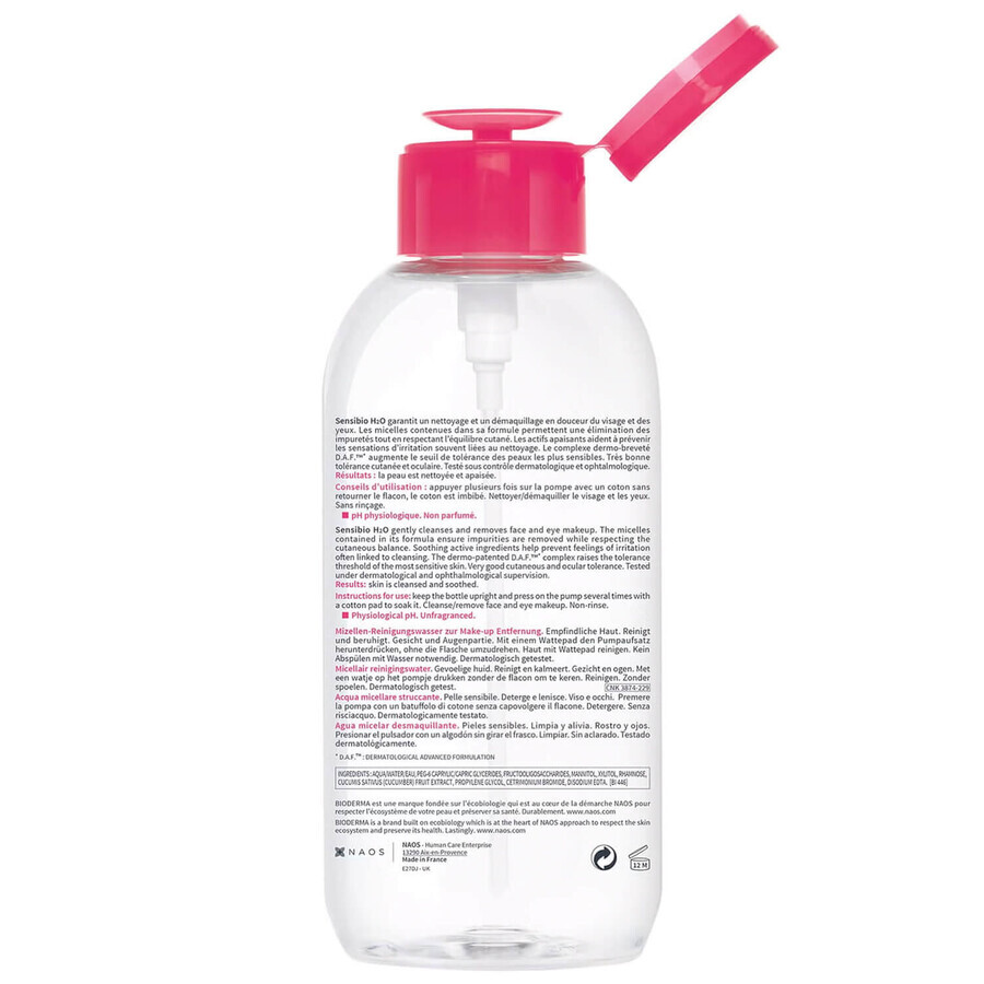 Bioderma Sensibio H2O, micellar water, sensitive skin, 850 ml Bioderma Sensibio H2O, micellar water, sensitive skin, 850 ml