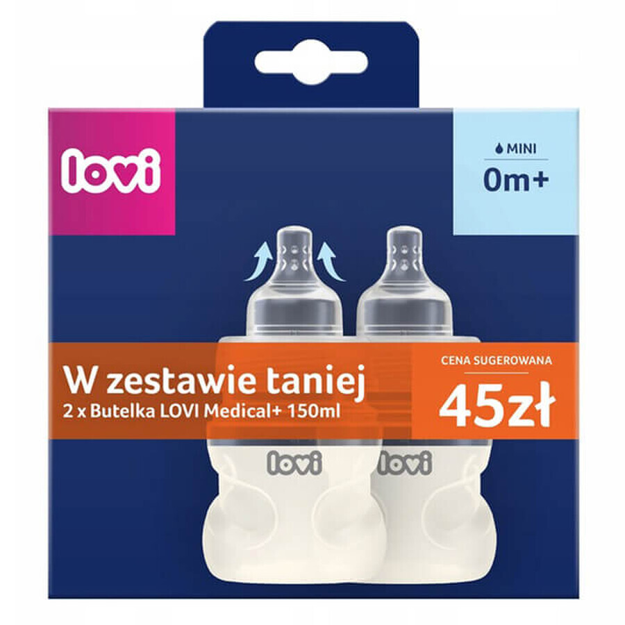 Lovi Medical+ set, anti-colic bottle with dynamic nipple, mini, from birth, 2 x 150 ml DECORATED PACK
