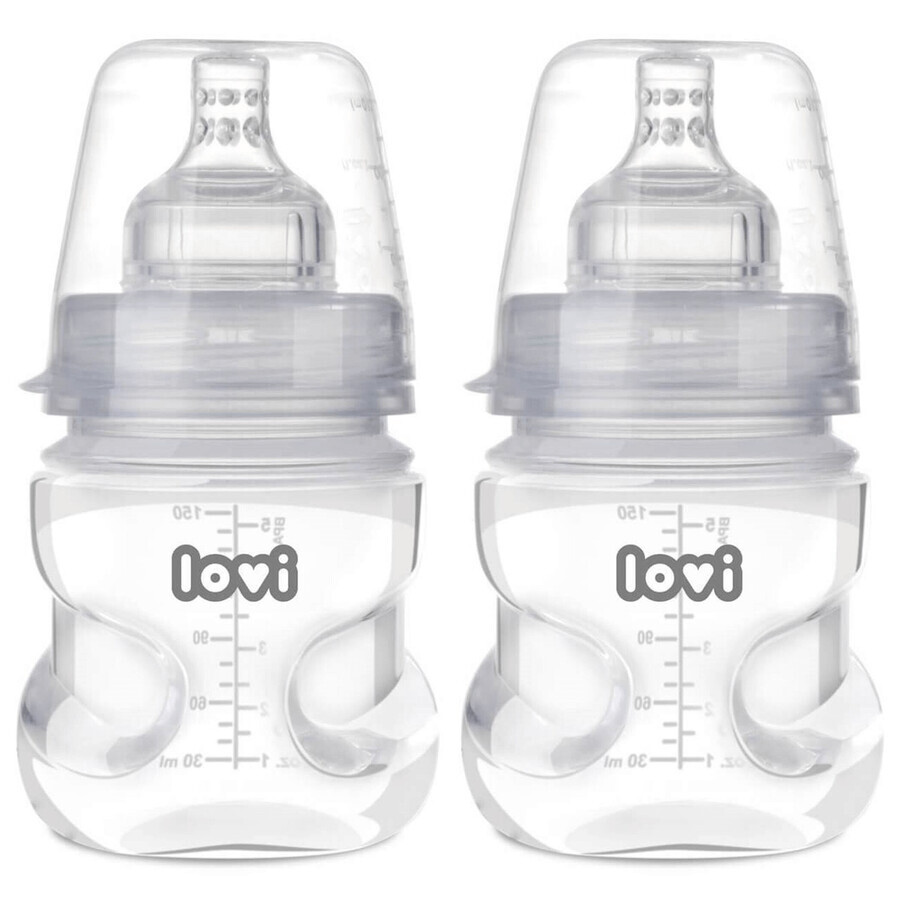 Lovi Medical+ set, anti-colic bottle with dynamic nipple, mini, from birth, 2 x 150 ml DECORATED PACK