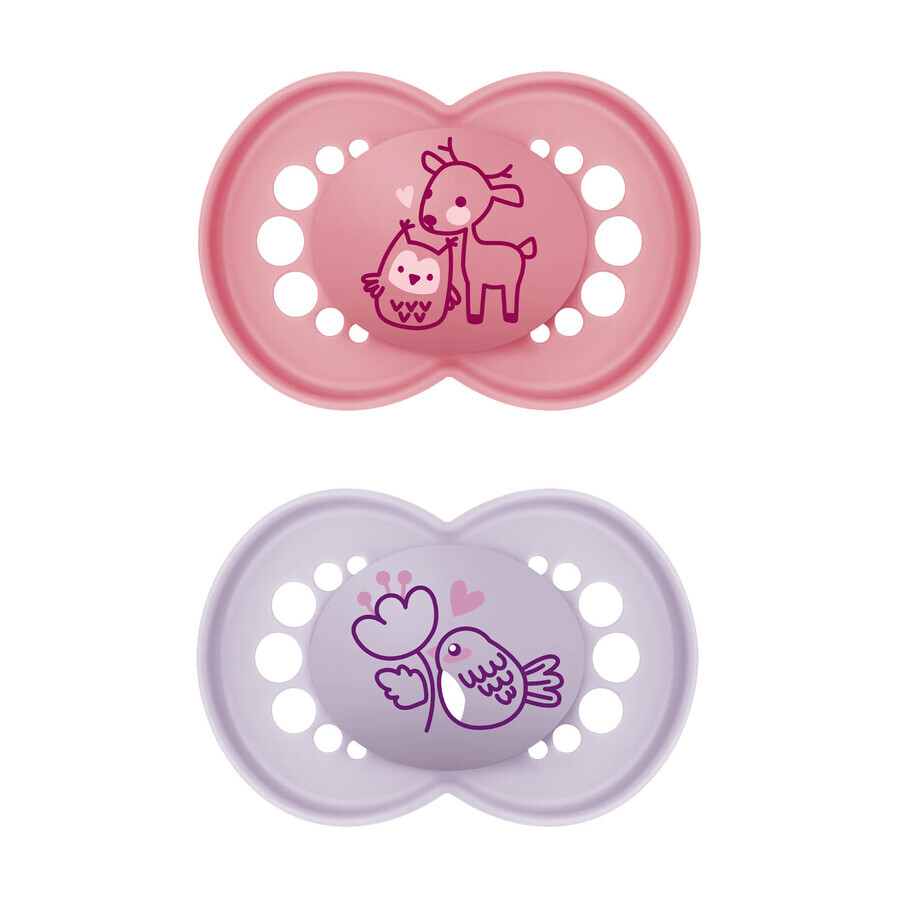 MAM Original, ciuccio, in silicone, ortodontico, Planet Love, bambina, 6-16 mesi, 2 pezzi