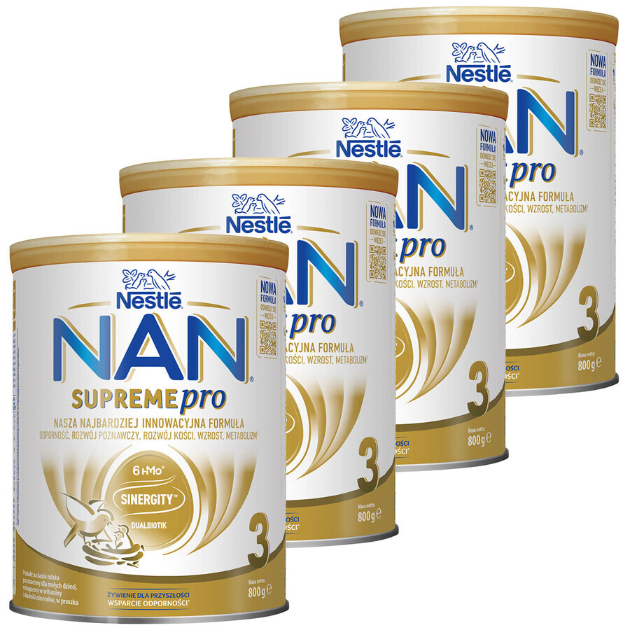 Set Nestle NAN Supremepro 3 HMO, latte di proseguimento per bambini di età superiore a 1 anno, 4 x 800 g