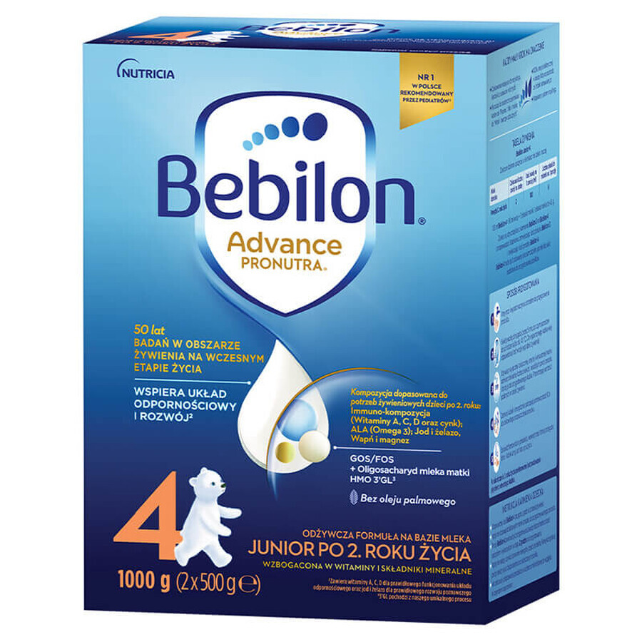 Set Bebilon Advance Pronutra 4 Junior, milk-based nourishing formula, after 2 years, 2 x 1000 g + Mustela wet wipes, 60 free