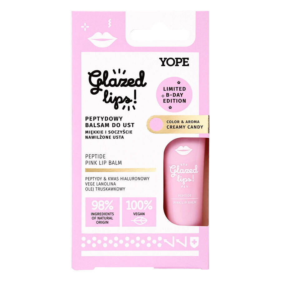 Yope Creamy Glazed lips, baume à lèvres avec peptides, bonbons crémeux, 9 ml