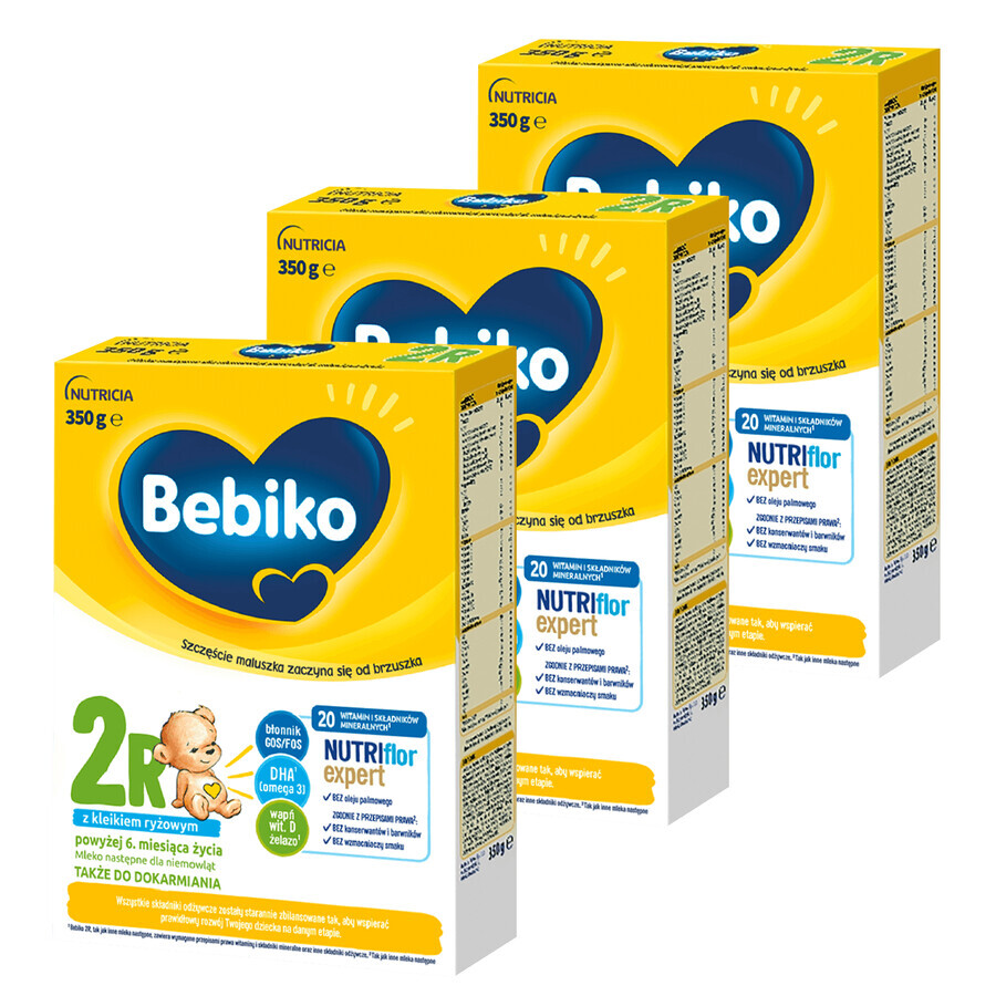 Set Bebiko 2R Nutriflor Expert, latte di proseguimento con porridge di riso, oltre 6 mesi, 3 x 350 g