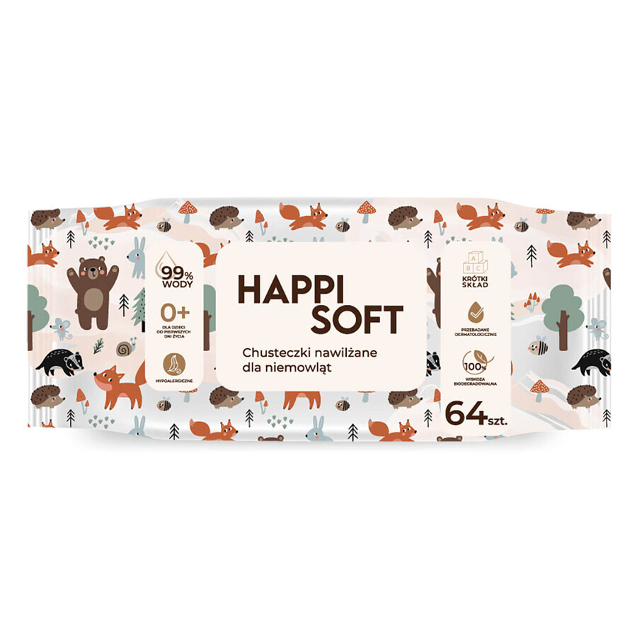 Happi Soft, wet wipes for babies and children from birth, 64 pieces