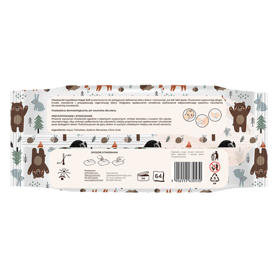 Happi Soft, wet wipes for babies and children from birth, 64 pieces
