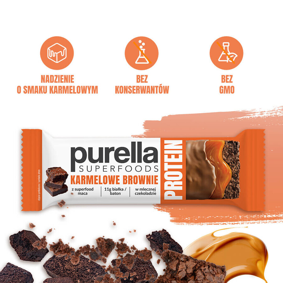Purella Superfoods Protein, barre protéinée, caramel brownie, 45 g