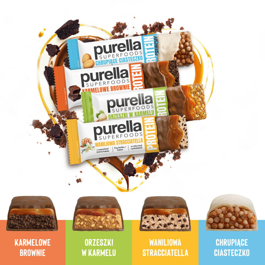 Purella Superfoods Protein, barre protéinée, caramel brownie, 45 g