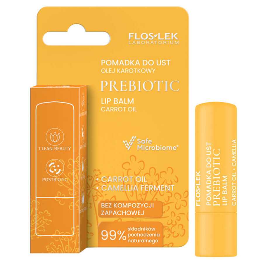 Floslek Laboratorium Prébiotique, rouge à lèvres, huile de carotène, 4 g